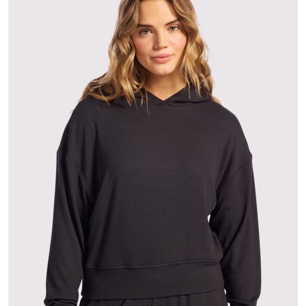 Nuuds women’s black slinky rib hoodie black size large new